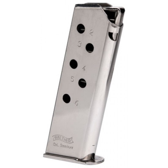 WALTHER MAGAZINE PPK 380 .380ACP 6 ROUND NICKEL