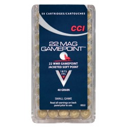 CCI AMMO .22WMR 50-PACK 1875FPS. 40GR. GAMEPOINT