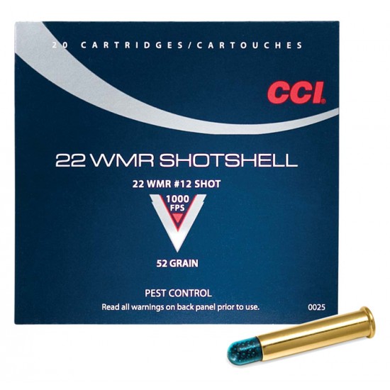 CCI AMMO .22 WMR SHOTSHELLS 1000FPS. 52GR. #12 SHOT 20-PK.