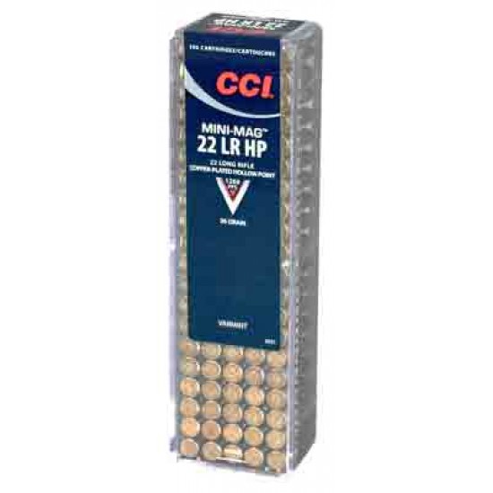 CCI AMMO MINI-MAG .22LR 1260FPS. 36GR. LEAD-HP 100-PK.