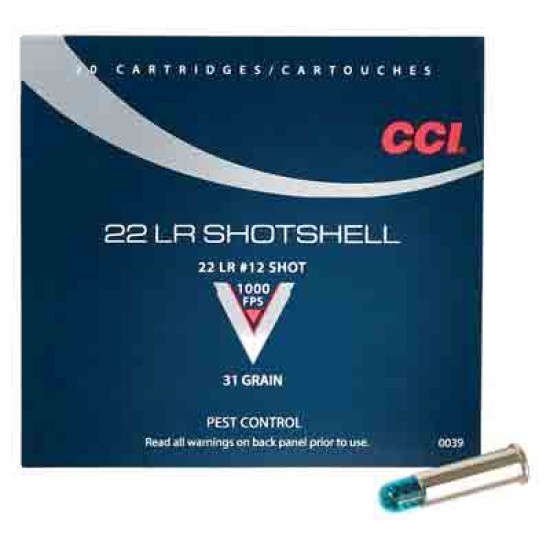 CCI AMMO .22LR SHOTSHELL 1000FPS. 31GR. #12 SHOT 20-PK