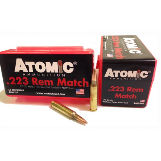 ATOMIC AMMO .223 REMINGTON MATCH 77GR. SIERRA BTHP 50-PACK