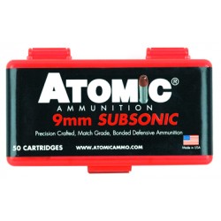 ATOMIC AMMO 9MM LUGER SUBSONIC 147GR. BONDED JHP 50-PACK ATOMIC AMMO 9MM LUGER SUBSONIC 147GR. BONDED JHP 50-PACK