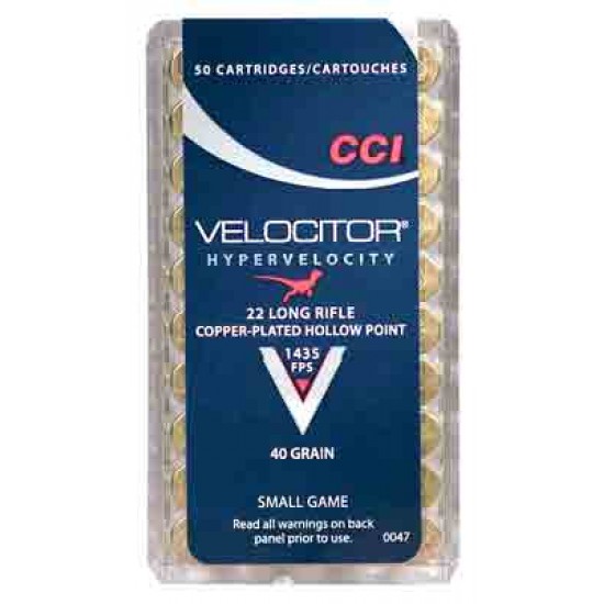 CCI AMMO VELOCITOR .22LR 1435FPS. 40GR. GDHP 50-PACK