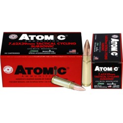 ATOMIC AMMO 7.62 X 39 SUBSONIC 220GR. HOLLOW POINT BT 50-PACK ATOMIC AMMO 7.62 X 39 SUBSONIC 220GR. HOLLOW POINT BT 50-PACK