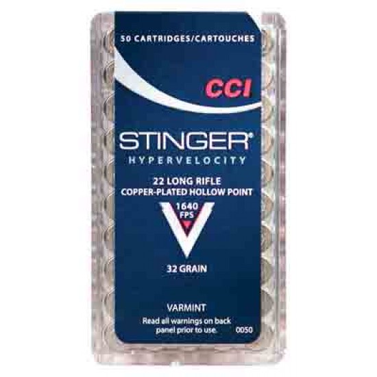 CCI AMMO STINGER .22LR 1640FPS. 32GR. JHP 50-PACK