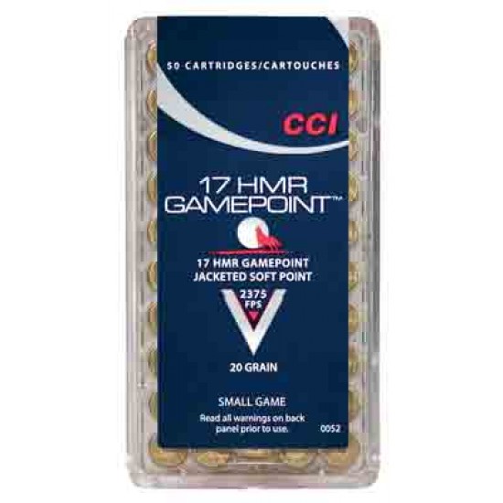 CCI AMMO GAMEPOINT .17HMR 1875FPS. 20GR. GAMEPOINT 50-PK