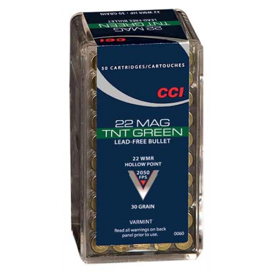 CCI AMMO GREEN LEAD FREE 22WMR 2500FPS. 30GR. TNT 50-PACK