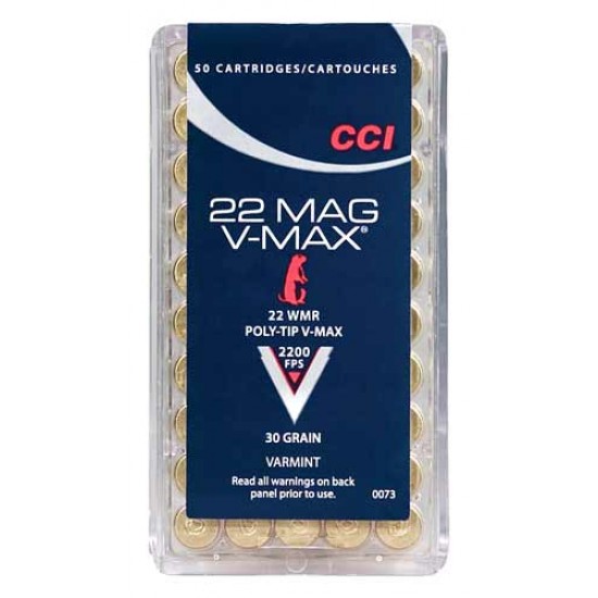 CCI AMMO V-MAX .22WMR 2200FPS. 30GR. V-MAX 50-PACK