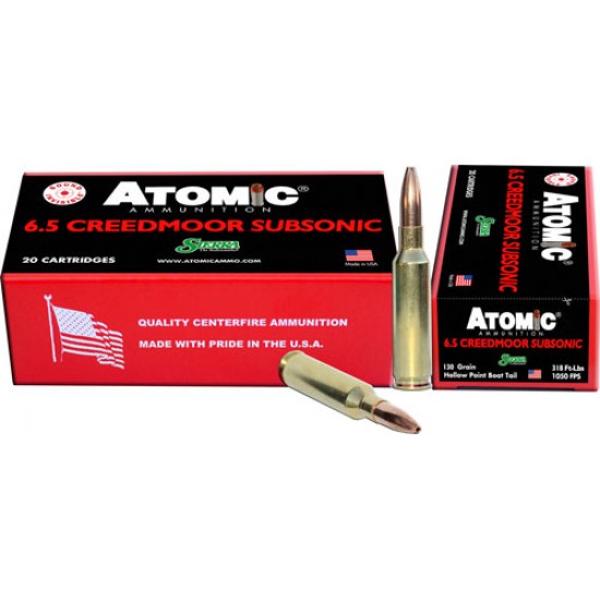 ATOMIC AMMO 6.5CM SUBSONIC 130 GR HPBT 20RD