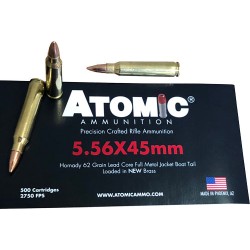 ATOMIC AMMO 5.56X45 500 ROUNDS 62GR. HORNADY FMJ BULK-PACK ATOMIC AMMO 5.56X45 500 ROUNDS 62GR. HORNADY FMJ BULK-PACK