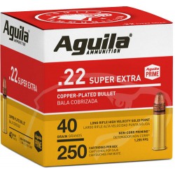 AGUILA AMMO .22LR HIGH VELOCITY 1255FPS. 40GR. LEAD RN 250-PK AGUILA AMMO .22LR HIGH VELOCITY 1255FPS. 40GR. LEAD RN 250-PK