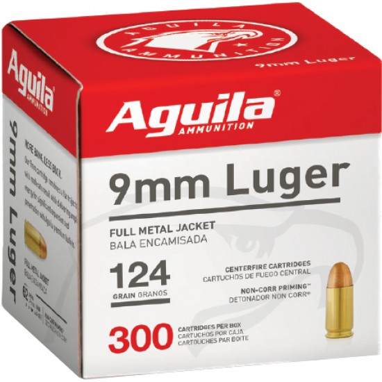 AGUILA AMMO 9MM LUGER 124GR. FMJ-RN 300-PACK