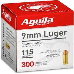 AGUILA AMMO 9MM LUGER 115GR. FMJ-RN 300-PACK AGUILA AMMO 9MM LUGER 115GR. FMJ-RN 300-PACK