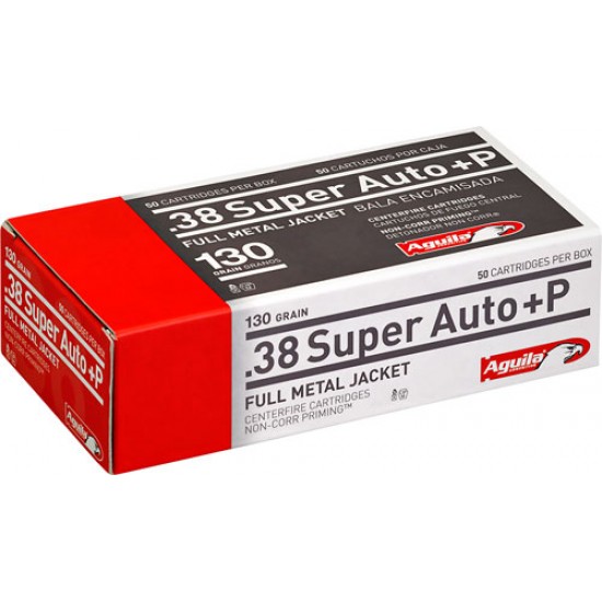 AGUILA AMMO .38 SUPER AUTO +P 130GR. FMJ 50-PACK