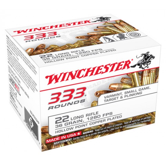 WINCHESTER AMMO .22LR 333 BULK PACK 1280FPS. 36GR. PLATED HP