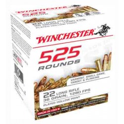 WINCHESTER AMMO .22LR 525 BULK PACK 1280FPS. 36GR. PLATED HP