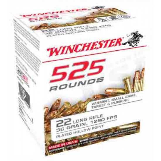 WINCHESTER AMMO .22LR 525 BULK PACK 1280FPS. 36GR. PLATED HP