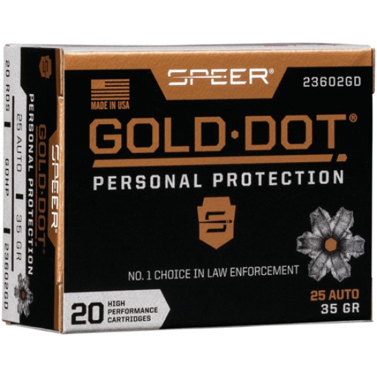 SPEER AMMO GOLD DOT .25ACP 35GR. GDHP 20-PACK