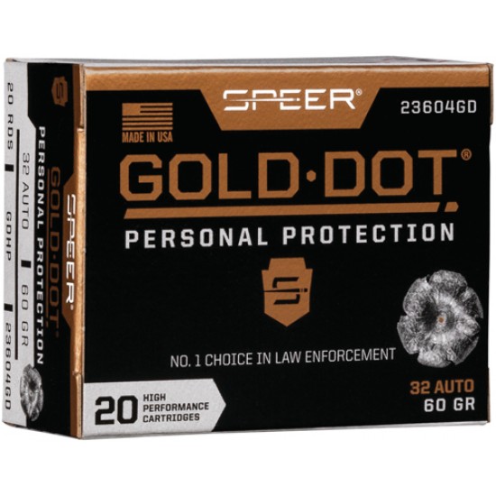 SPEER AMMO GOLD DOT .32ACP 60GR. GDHP 20-PACK