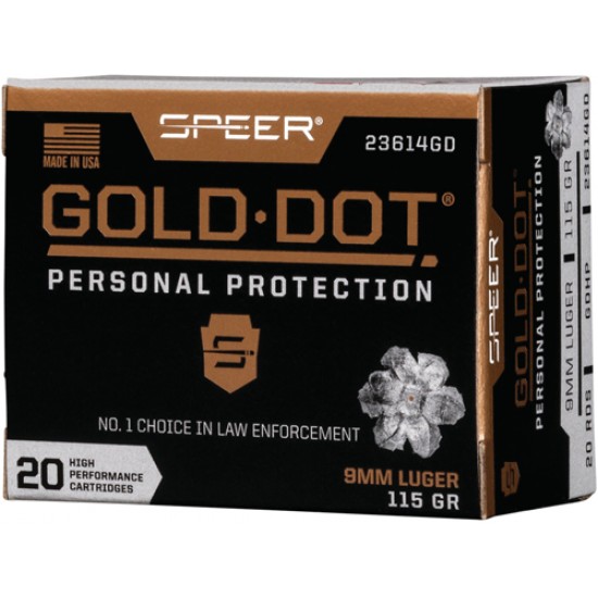 SPEER AMMO GOLD DOT 9MM LUGER 115GR. GDHP 20-PACK