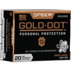 SPEER AMMO GOLD DOT 9MM LUGER 124GR. GDHP 20-PACK