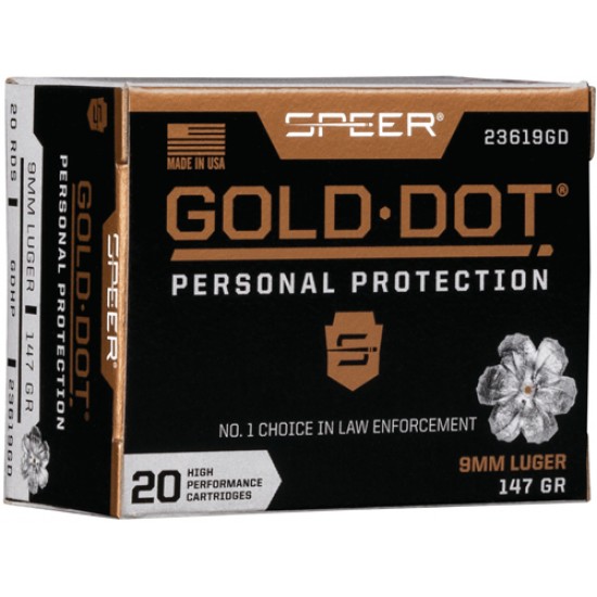 SPEER AMMO GOLD DOT 9MM LUGER 147GR. GDHP 20-PACK