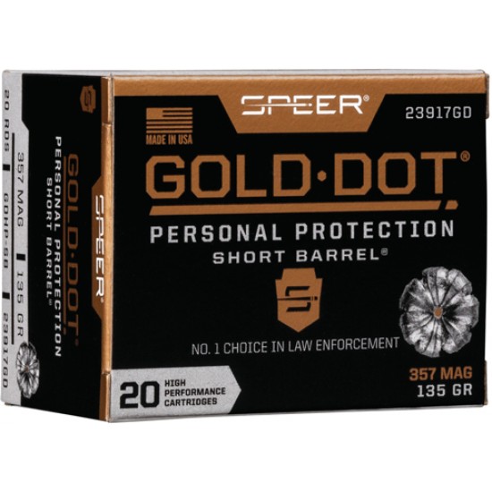 SPEER AMMO GOLD DOT SHORT BARREL .357 MAGNUM 135GR. GDHP 20-PK.