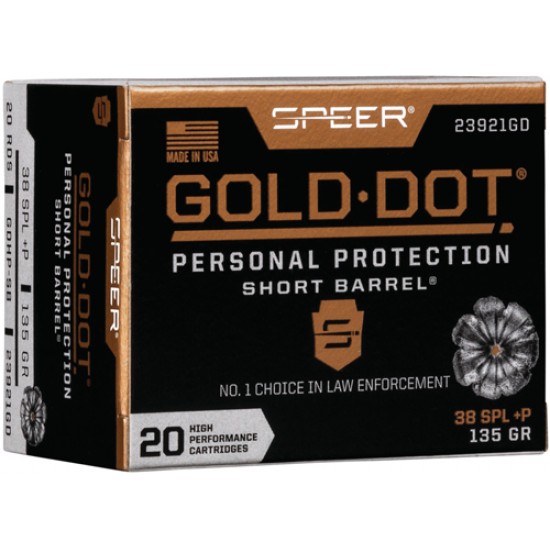 SPEER AMMO GOLD DOT SHORT BARREL .38 SPECIAL+P 135GR. GDHP 20PK