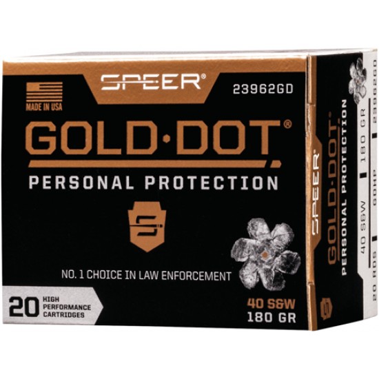 SPEER AMMO GOLD DOT .40SW 180GR. GDHP 20-PACK