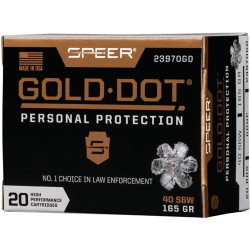 SPEER AMMO GOLD DOT .40SW 165GR. GDHP 20-PACK