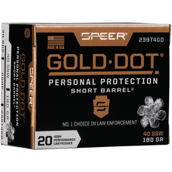 SPEER AMMO GOLD DOT SHORT BARREL .40SW 180GR. GDHP 20-PACK