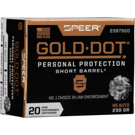 SPEER AMMO GOLD DOT SHORT BARREL .45ACP 230GR. GDHP SHORT 20-PK