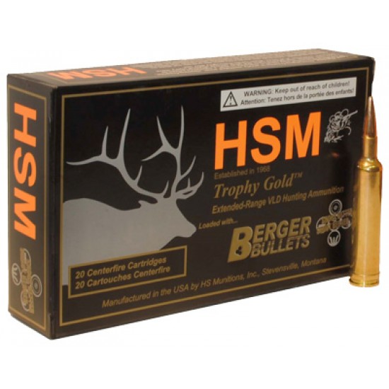 HSM AMMO .308 NORMA MAG 168GR. BERGER MATCH HUNTING VLD 20-PK