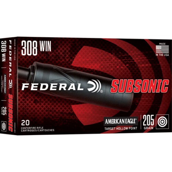 FEDERAL 308 WIN 205GR HP SUBSONIC 20RD 10BX/CS