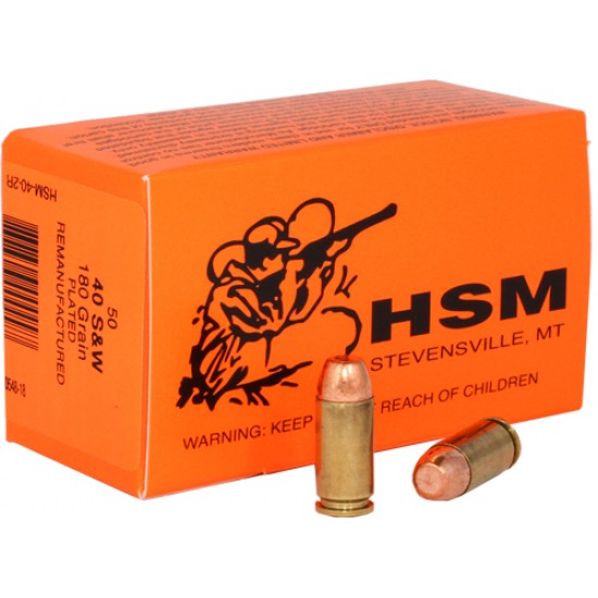 HSM AMMO RMFG .40 SMITH & WESSON 180GR PLATED LEAD ROUND NOSE 50-PACK