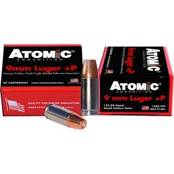 ATOMIC AMMO 9MM LUGER +P 124GR. BONDED JHP 20-PACK ATOMIC AMMO 9MM LUGER +P 124GR. BONDED JHP 20-PACK