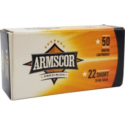 ARMSCOR .22 SHORT 29GR COPPER PLATED LEAD RN 50RD 100BX/CS ARMSCOR .22 SHORT 29GR COPPER PLATED LEAD RN 50RD 100BX/CS