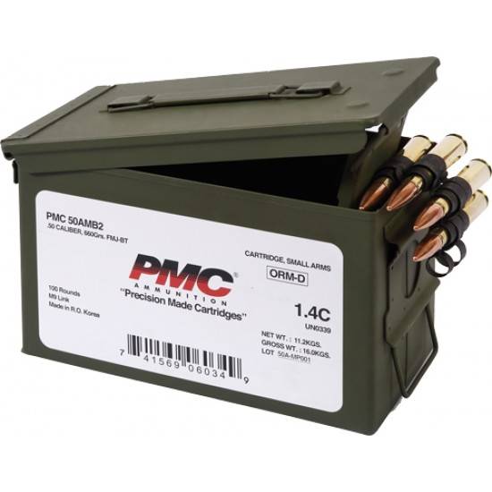 PMC AMMO .50 BMG 660 GRAIN FMJ-BT 100 ROUNDS LINKED