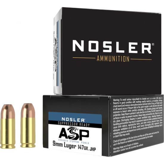 NOSLER 9MM 147GR ASP JHP SUBSONIC 20RD