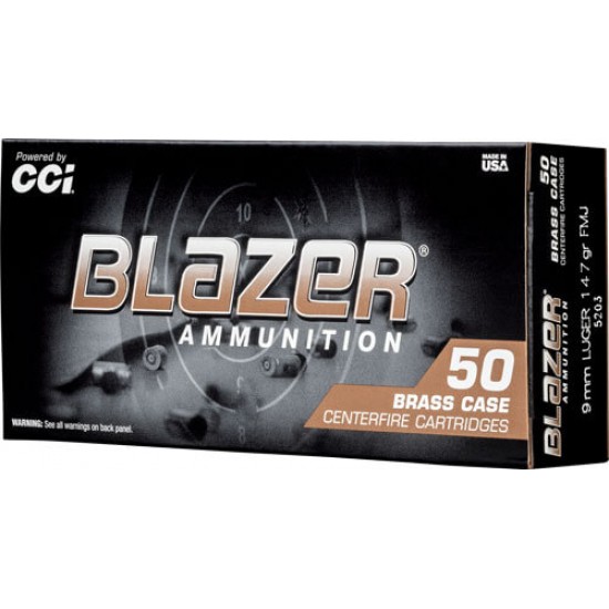 CCI BLAZER BRASS 9MM LUGER 147GR FMJ 50RD 20BX/CS