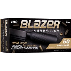 CCI BLAZER BRASS 9MM 147GR FMJ SUBSONIC 50RD 10BX/CS CCI BLAZER BRASS 9MM 147GR FMJ SUBSONIC 50RD 10BX/CS