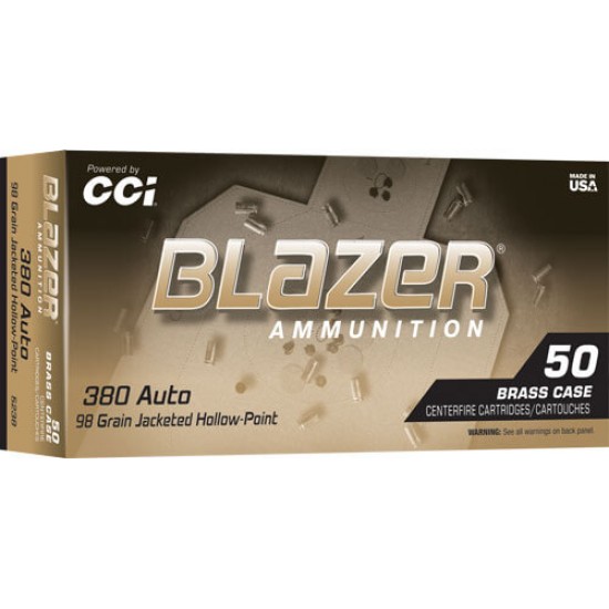 CCI BLAZER BRASS 380 ACP 98GR JHP 50RD 20BX/CS