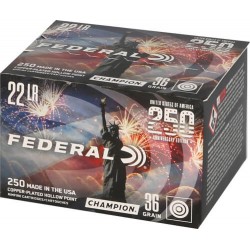 FEDERAL 22LR 36GR HP 1260FPS 250RD 10BX/CS AMERICA 250TH FEDERAL 22LR 36GR HP 1260FPS 250RD 10BX/CS AMERICA 250TH