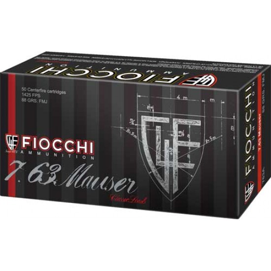 FIOCCHI 7.63 MAUSER 88GR. FMJ 50-PACK