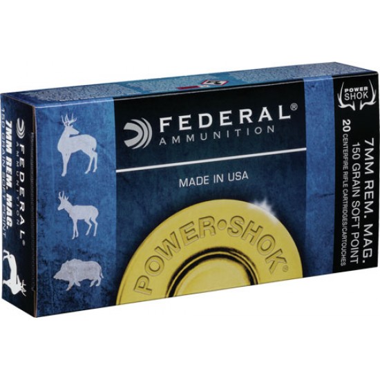 FEDERAL AMMO POWER-SHOK 7MM REM. MAG . 150GR. SP 20-PK