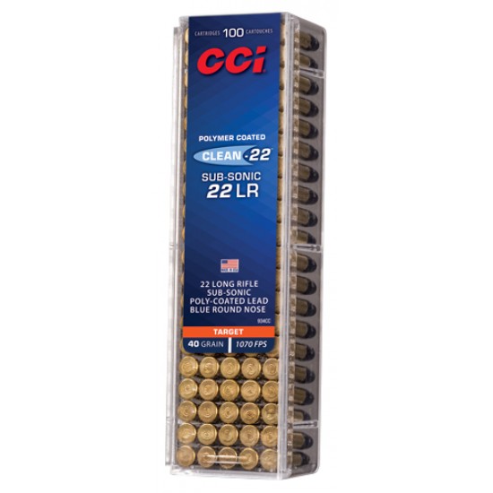 CCI AMMO CLEAN .22LR 100-PACK 40GR. BLUE POLYMER RN