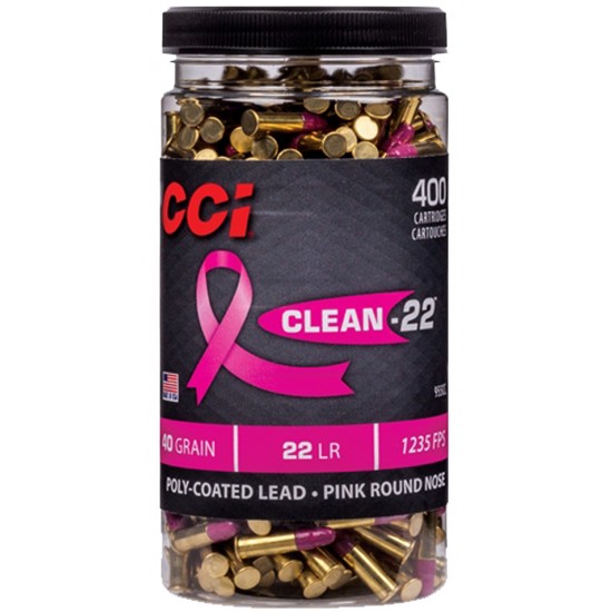 CCI AMMO CLEAN .22LR POLYER PINK 400-ROUNDS PER BOTTLE