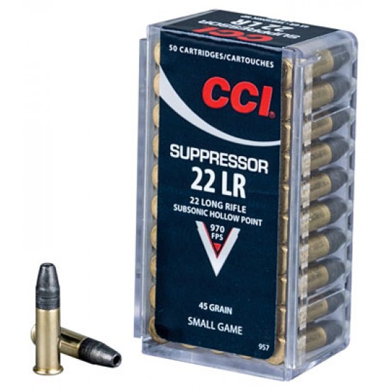 CCI AMMO SUPPRESSOR .22LR 970FPS. 45GR. HP 50PK.