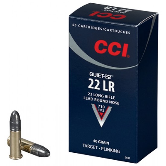 CCI AMMO QUIET .22LR 710FPS. 40GR. LEAD-RN 50-PK